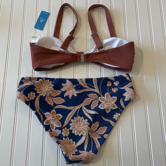 Cupshe Bikini NWT Women L Rust Textured Top Floral Paisley High Waist Swim Set - Picture 2 of 10